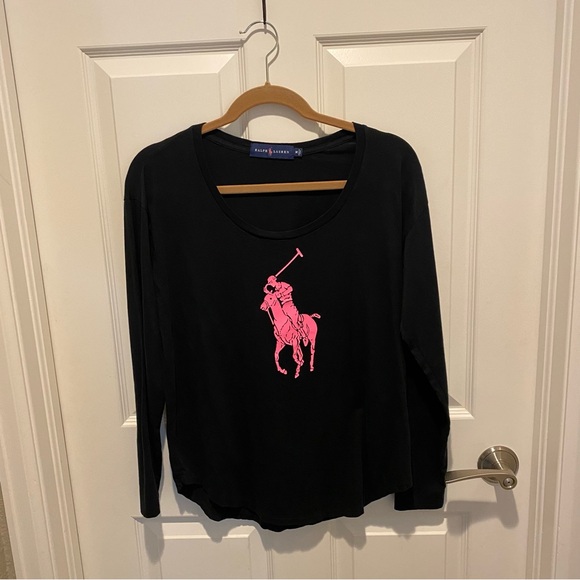 Ralph Lauren Black Long Sleeve with Pink Polo Logo - Picture 1 of 4